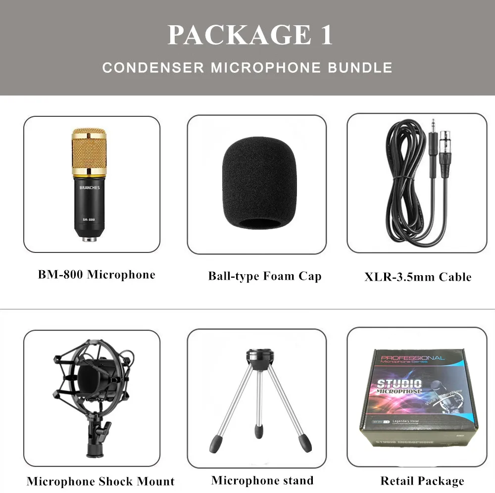 BM800 Mikrofon Condenser Sound Recording BM 800 Microphone With Shock Mount For Radio Braodcasting Singing Recording KTV Karaoke