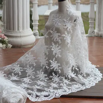 

MLAEY alencon Ivory high quality cord bridal lace fabric, High end elegant fine workmanship tulle mesh embroidered wedding lace