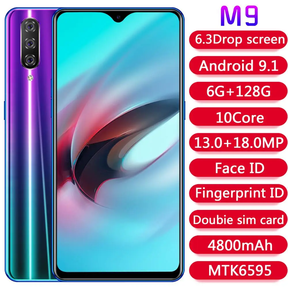 

Global Version Smartphone Mobile Cell Smart Phone 6GB+128GB 10 core 6.3" Full Screen Dual Camera Android 9.1 4G 3g CellPhone