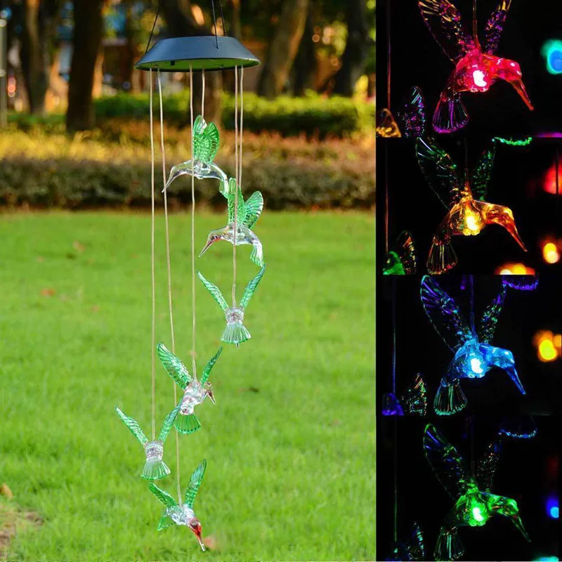 Color Change LED Solar Lamp Solar Wind Chime Light Six Hummingbird Waterproof Outdoor Garden Yard Patio Decor LED Solar Light solar lights for sale Solar Lamps