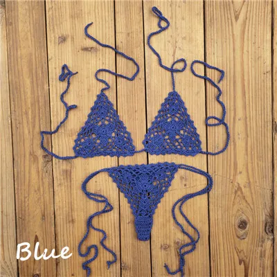 13 Color Handmade Bikini Sets Crochet Black Lace Thong String Swimwear Sunbathing Swimsuit