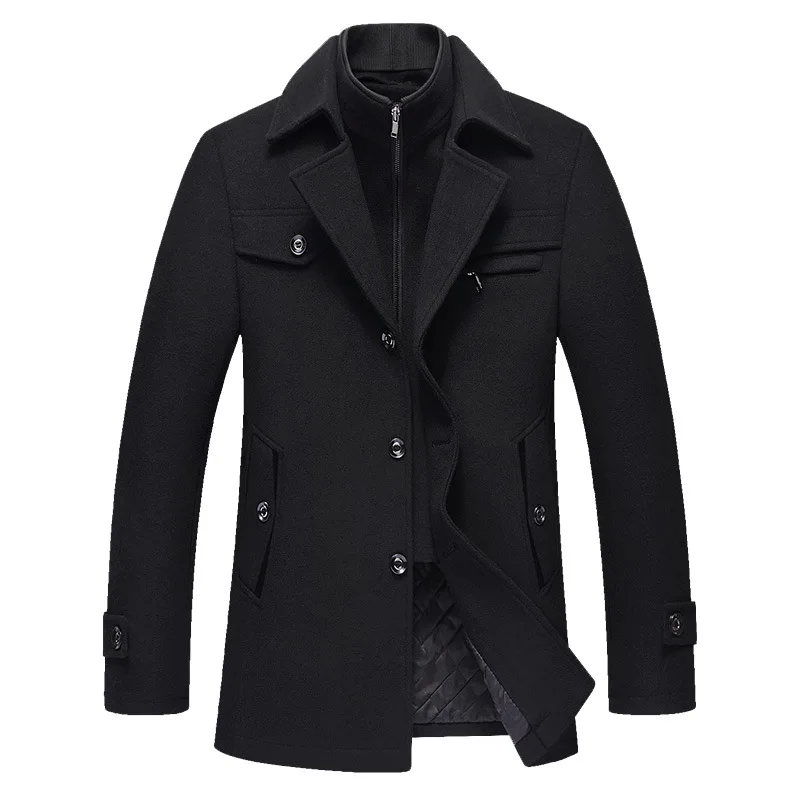 Новинка, мужское зимнее шерстяное пальто, высокое качество, однотонный цвет, простая смесь, шерстяное бушлат, мужской Тренч, повседневное пальто, мужские пальто, s пальто