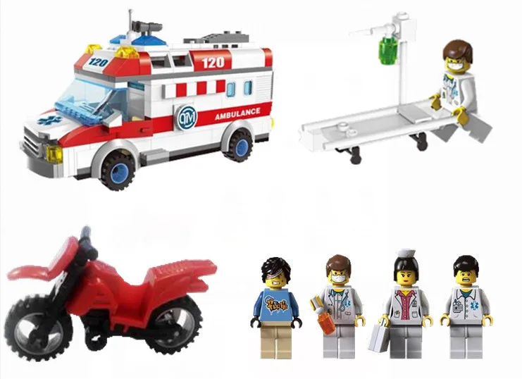 

Enlighten 328PCS City Rescue Emergency Ambulance Plastic Motorcycle Building Blocks Kids Gifts Figure Sets Compatible With Legoe
