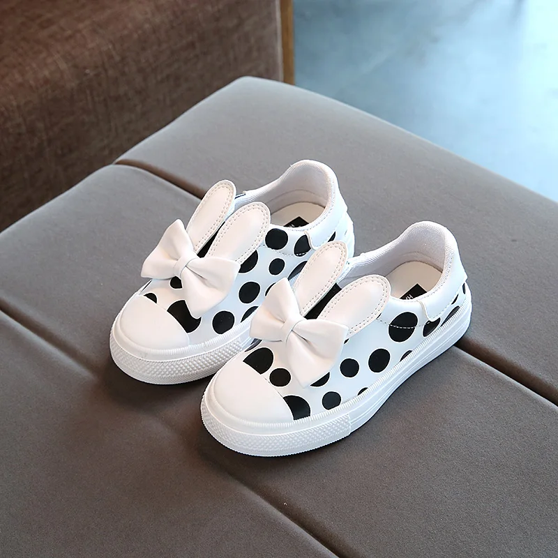 

polka dot cute rabbit white black girls school shoes 2017 autumn fall casual fashion kids children shoes