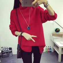 Women Sweaters Semi High Collar Hedging Loose Knit Long-sleeved Sweater Grey White Black Red Camel As1609