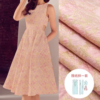 

2020 new 160cm wide brands jacquard fabric custom 160cm wide pink gold flowers elegant jacquard dress cloth suit fabric