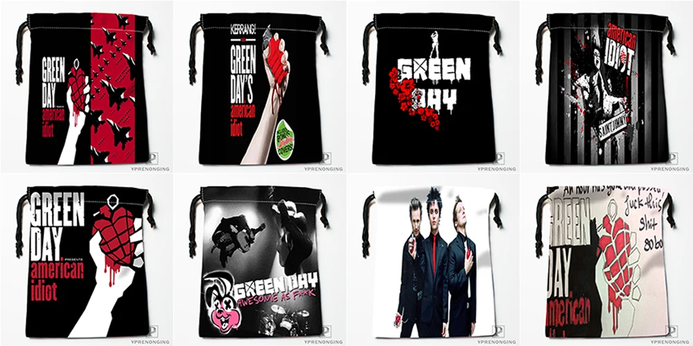 Пользовательские Green Day мешки Drawstring печати для хранения мода путешествия мини-сумка Плавание Пеший Туризм игрушки мешок Размеры 18x22 см