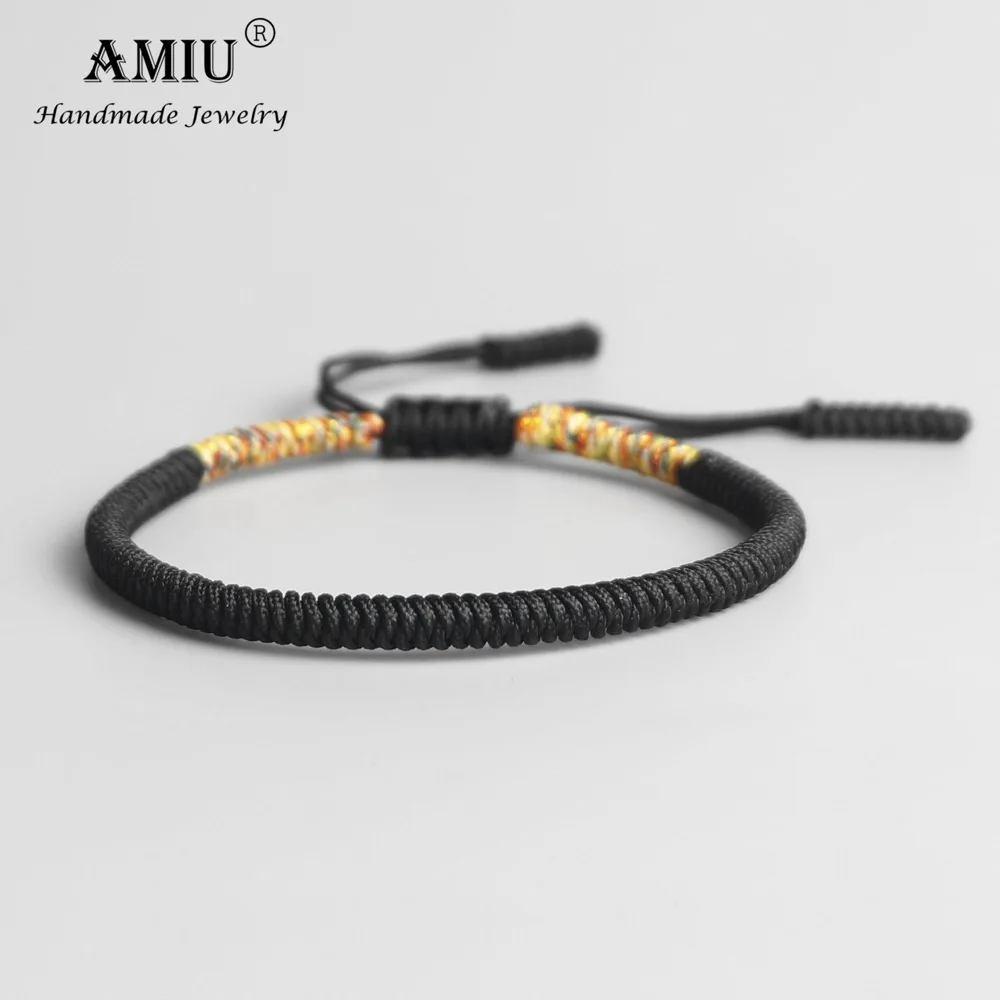 AMIU Tibetan Handmade Buddhist Lucky Bracelets & Bangles For Women Men Black Rope Knots Amulet Gift Tibetan Braided Bracelet