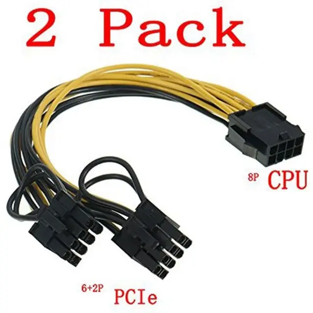 Special Offers 2pcs PCIE 8 Pin Female to Dual 6+2 Pin Male GPU Graphics Video Card Power Supply Cable Cord Wire