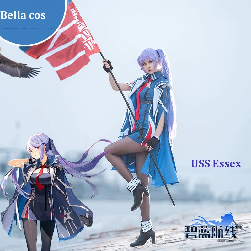 

Azur Lane USS Essex cosplay costume blue dress uniform Halloween costumes for women Anime clothes outfits cos free shipping