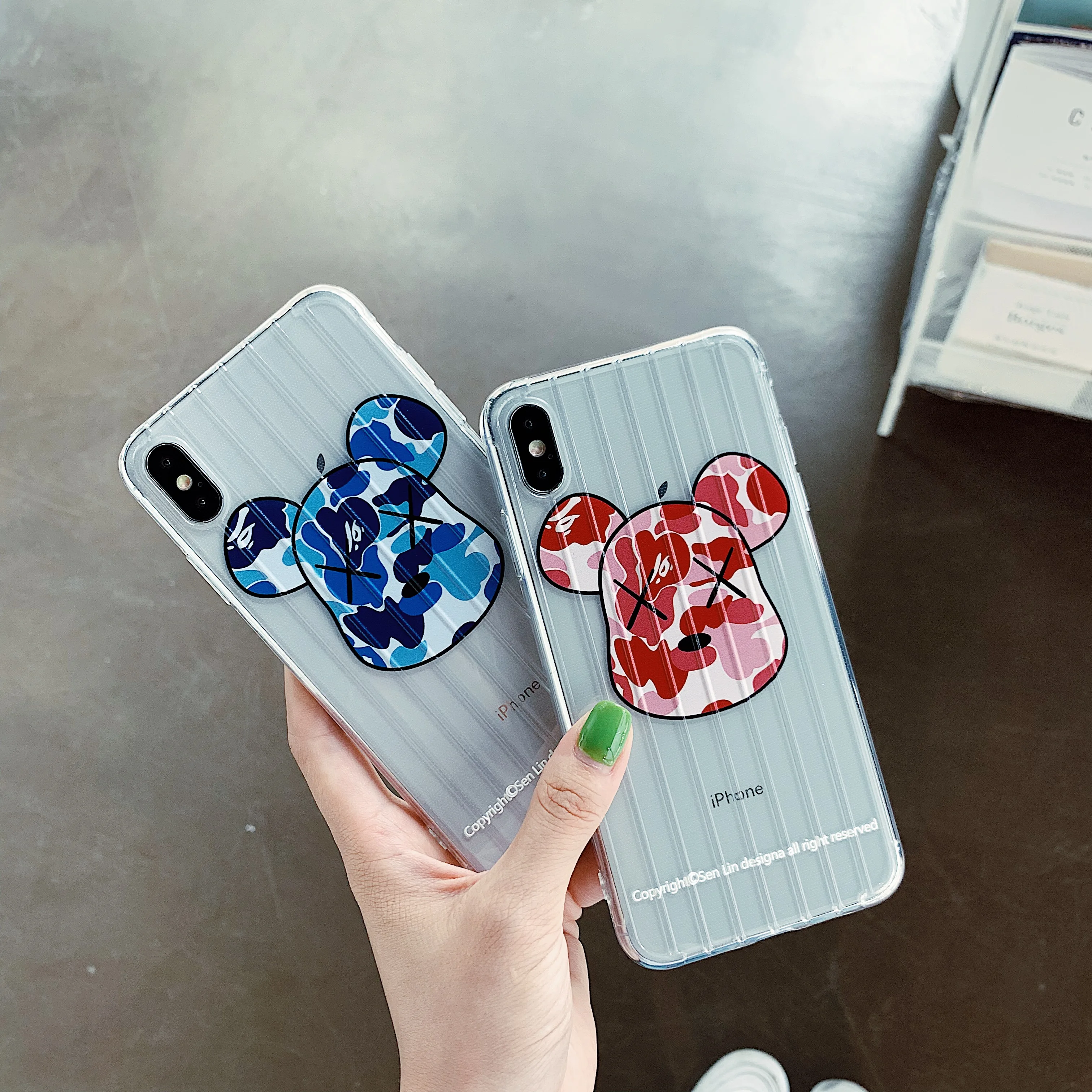 

PIXIU Soft TPU Phone Case For iPhone 7 8 6 6S Plus X XS XR XS Max Bear head Pattern Protective Back Cover