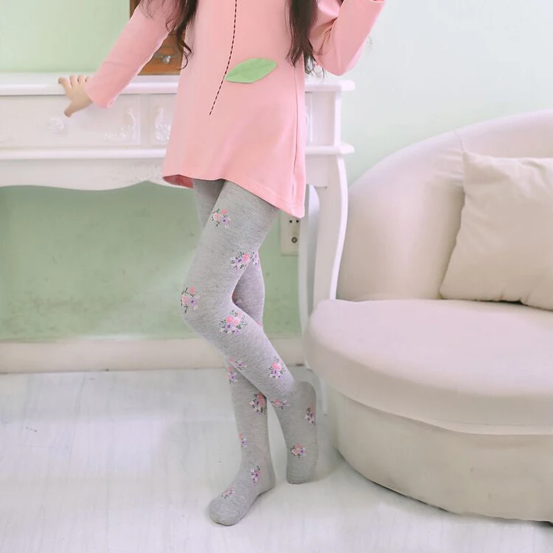 Spring/Autumn Kids Girls Cotton Tights Pantyhose Stockings Middle Child Floral