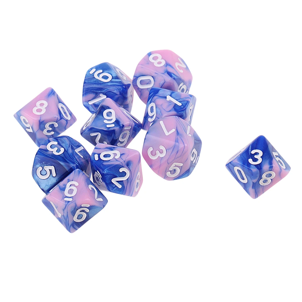 Perfeclan 10pcs 10 Sided D10 Polyhedral Dice Double Color for DND RPG MTG Board Game Accessories Double Colors Dice