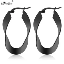 Blaike duży owalny czarny/złoty/srebrny kolczyki koła ze stali nierdzewnej dla kobiet w stylu Vintage moda ze stali tytanu duże koło kolczyki(China)