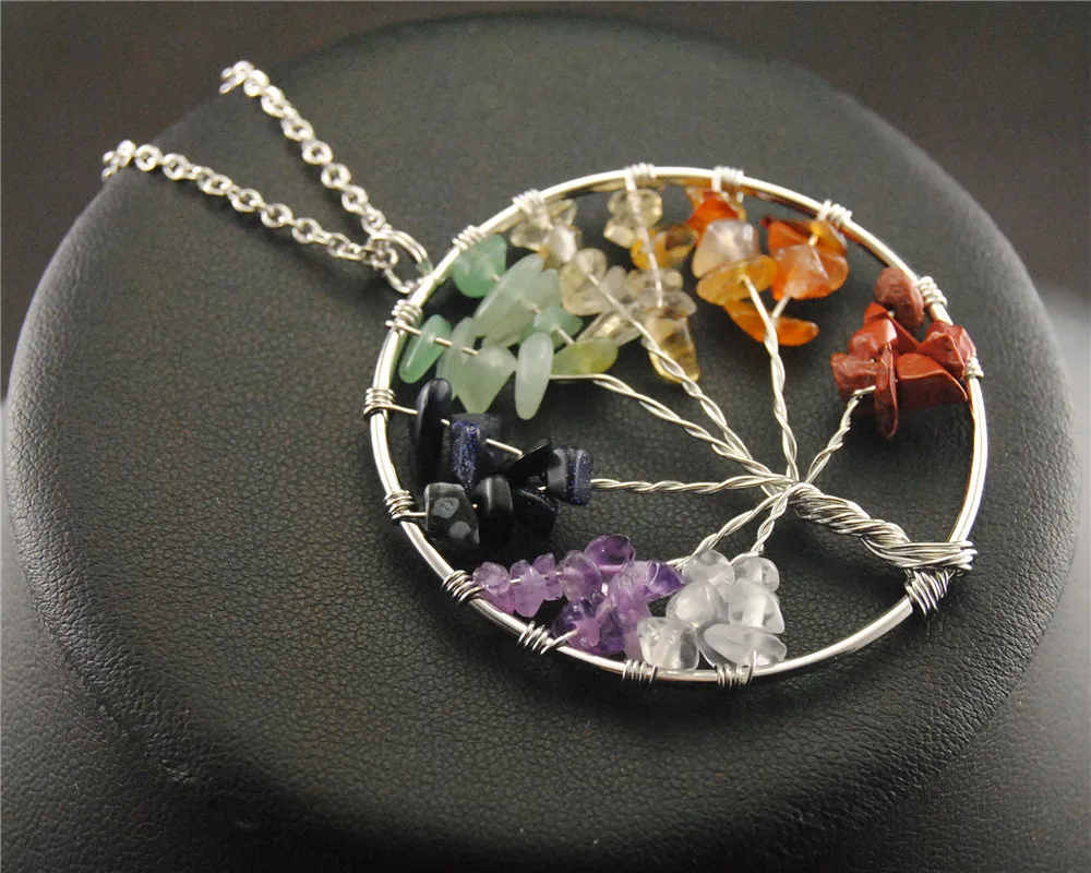 2pcs Natural Stone Mixed color Quartz Tree Charm Pendant DIY Necklace