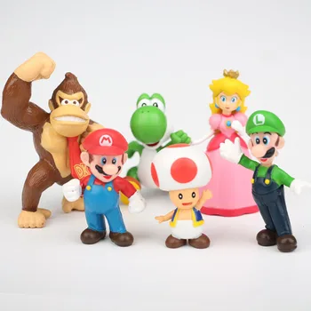

6pcs/lot Cartoon Auction Figures Mario Small Model Yoshi Anime Kids brinquedos Peach Doll Children Toy Girls Present Christmas