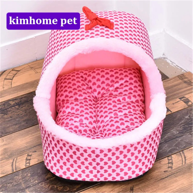 Высокое качество, кровать для питомца, собаки, кошки, складная, домик для щенка, зимняя теплая мягкая подушка для питомца, собачий питомник, съемная кровать для питомца CCG74 - Цвет: pink