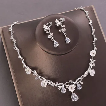 

Luxury Bridal Jewelry Sets Wedding Cubic Zircon Earring Choker Necklace Jewelry Set Rhinestone Dubai Jewelry Set for Women VL