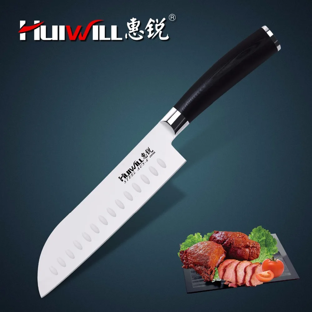 Японские кухонные ножи Huiwill 7 дюймов нержавеющая сталь Santoku chef универсальный нож