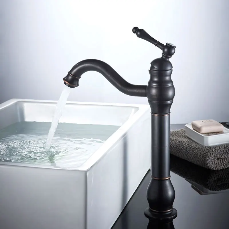 

Black Antique Stage Basin Faucet Elevated Basin Surface Hot and Cold Copper European Retro Bathroom Faucet LT76