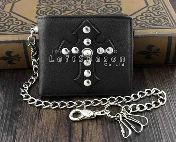 

Steampunk Goth Stud Cross Men's Genuine Leather with Jeans Key Chain