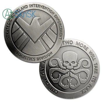 

5pcs/lot Cool Agents of shield Badge SHIELD Coin Metal Double 40*3mm Iron with Antique Silver Souvenir Coins Collectibles
