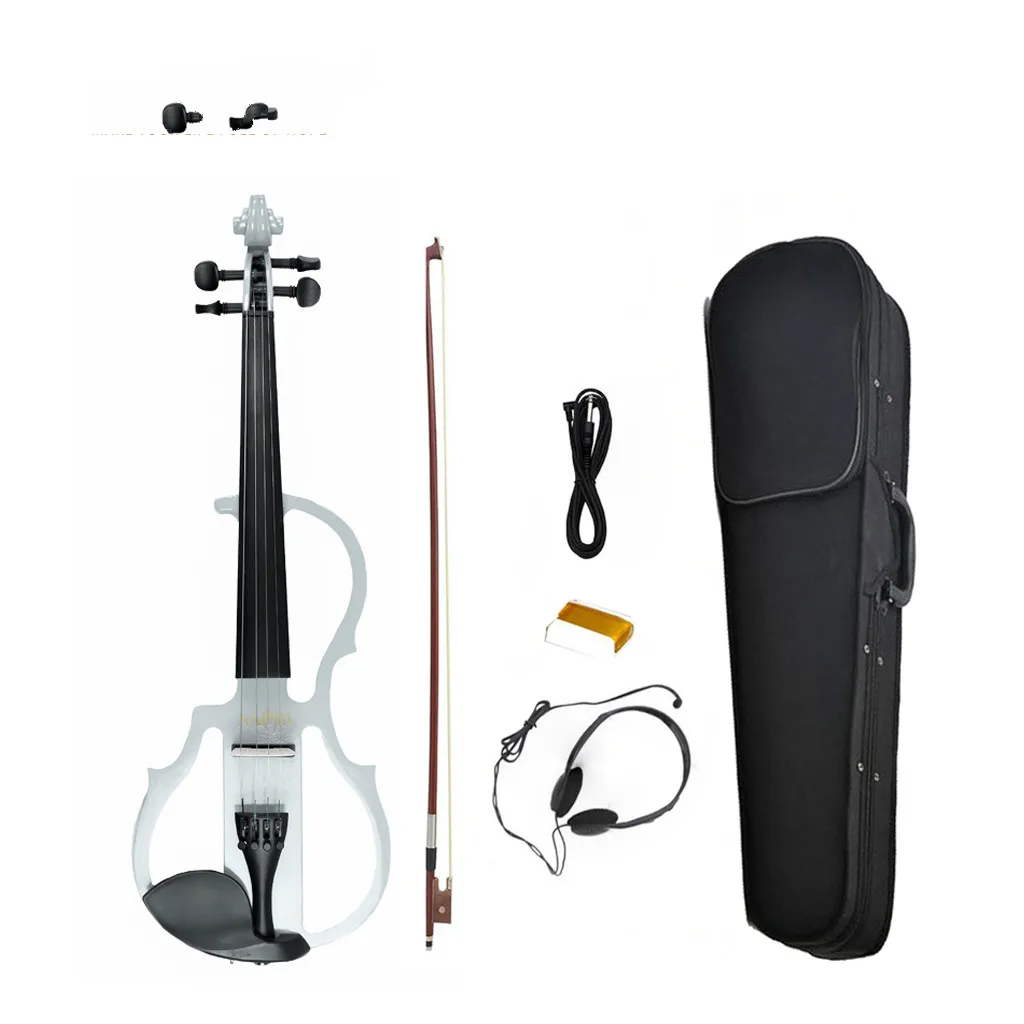 

Violin 4/4 Electric Violin Solid Wood Silent Violin-Bow+Bridge+Case-Grey