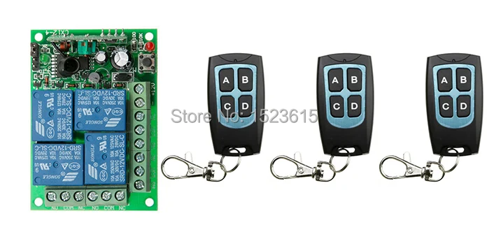 

DC12V 10A 4CH RF Wireless Remote Control Switch System teleswitch 3 transmitter & 1 receiver relay Receiver Smart Home Switch