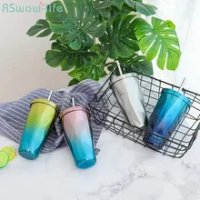 Градиент цвета из нержавеющей стали креативная большая емкость кружка с ремнем Мужская и Женская Офисная чашка творческие подарки