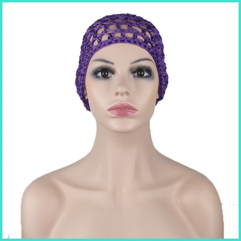 

A knitted wig net Purple color weave cap for making a wig/hair extention/hair weft 35g/pieces plus a pack liner cap for free