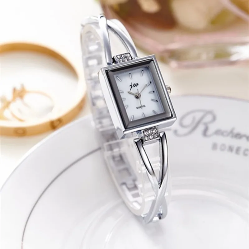 Бренд JW, женские часы-браслет, роскошные золотые наручные часы из нержавеющей стали, женские модные повседневные кварцевые часы, женские часы - Цвет: SILVER