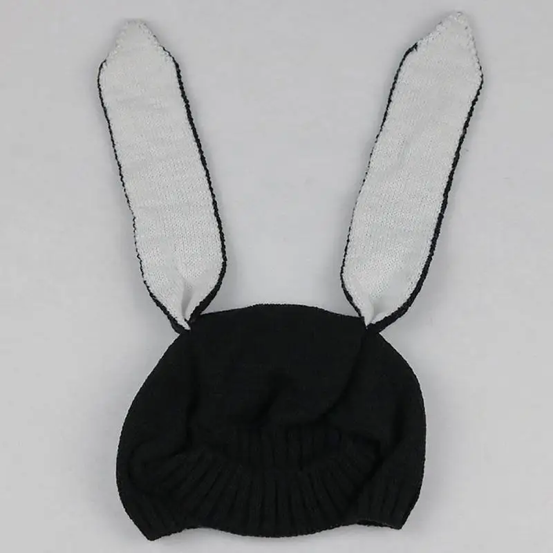 Модная зимняя теплая шапочка-бини с заячьими ушками для маленьких мальчиков и девочек, теплая вязаная шерстяная шапка
