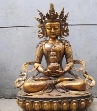 EXQUISITE OLD TIBET BUDDHISM TEMPLE BRONZE AMITAYUS BUDDHA SHAKYAMUNI STATUE