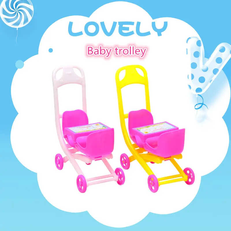 

Assembly Baby Infant Doll House Accessories Carriage Stroller Trolley Nursery Toy for Doll Mini Dolls Simulation Pram Pushchair