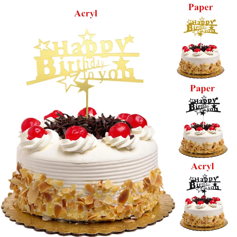 Cake Toppers Star Acrylic Glitter Paper Birthday Wedding Gold Black Cupcake Topper Flags Baby Shower Cake Baking DIY Party Decor