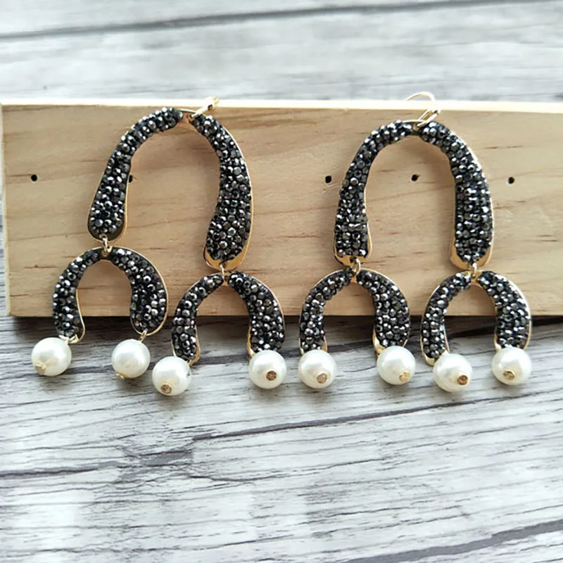 

1/5 Pairs Metal arch shape Earring Paved Rhinestone Crystal Earring,Pearl Jewelry,For Women Bohemia Earring Christmas gift ER614