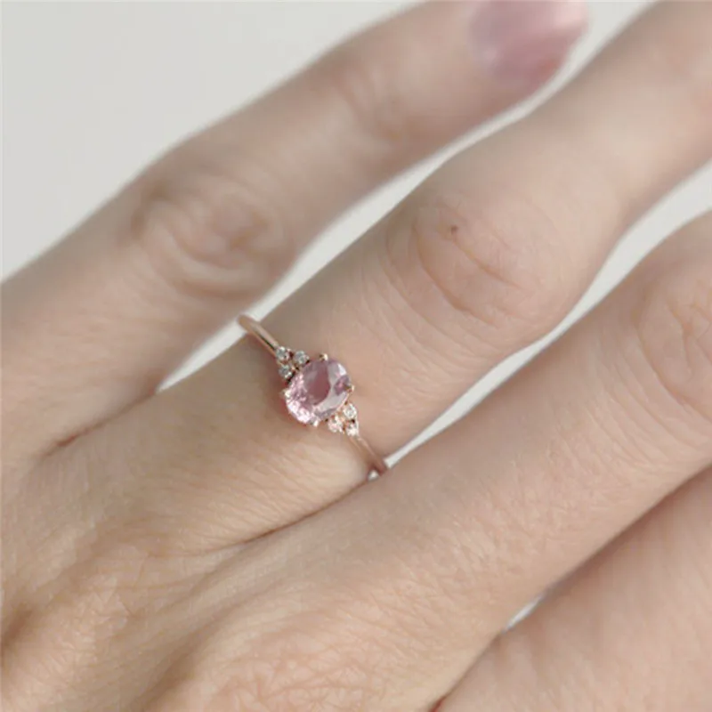 

2019 Pink Crystal Woman Ring Rose Gold Color Rings For Women Girls Anniversary Dating Jewelry 2019 Anillos Size 6 7 8 9 10 Z4