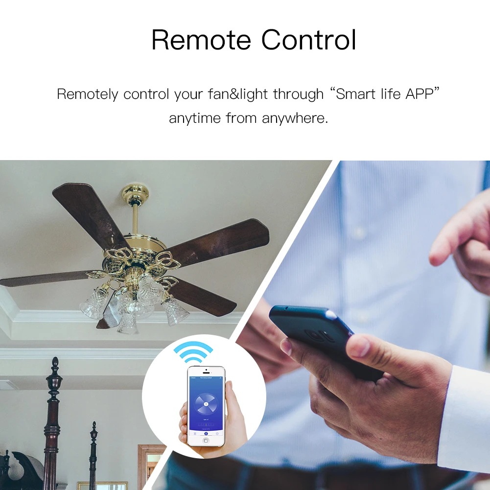 WiFi умный потолочный светильник-вентилятор настенный выключатель, Smart Life/Tuya APP пульт дистанционного управления различными скоростями, совместим с Alexa и Google Home