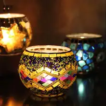 Творческий ручной Стекло мозаичный подсвечник романтическая свечка свет Свадебная свеча сувенир домашний декоративный столик ретро украшения