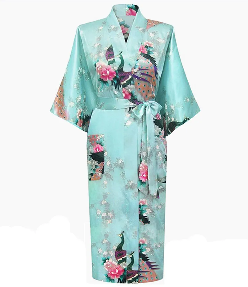 Белый Женский Искусственный шёлковый банный халат в китайском стиле Женская одежда для сна кимоно банное платье размер S M L XL XXL XXXL Mujer Pijama S0032 - Цвет: Baby Blue