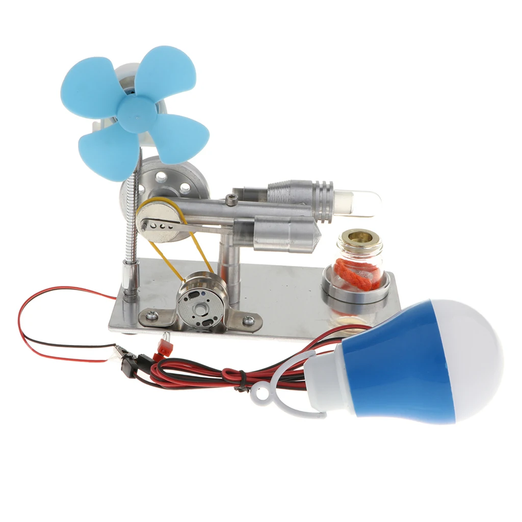 DIY Fanner Rotating & LED Lamp Flywheel Stirling Engine Model Motor Power Generator Science Toy