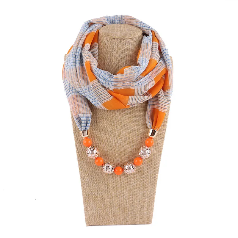 RUNMEIFA кулон шарф ожерелье богемные ожерелья для женщин шифон шарфы с подвесками ювелирные изделия обертывание платок женские аксессуары - Цвет: 16