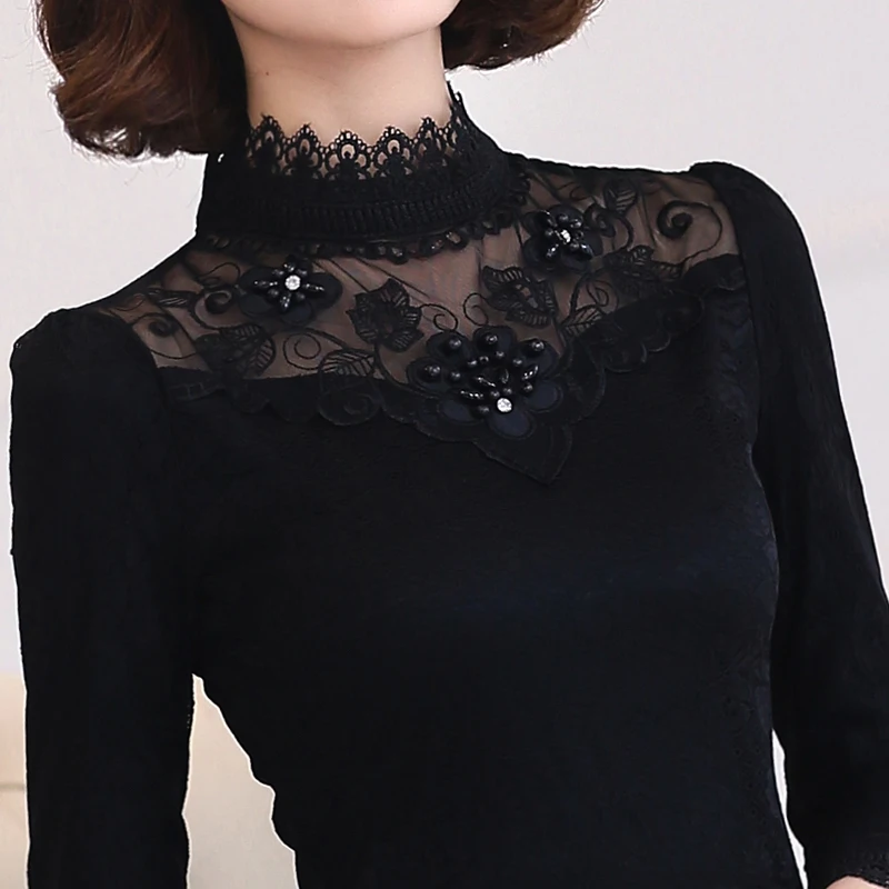  Lace Blouse Shirt Women Patchwork Elegant Long Sleeve Embroidery Blouse Female Autumn Winter Korean