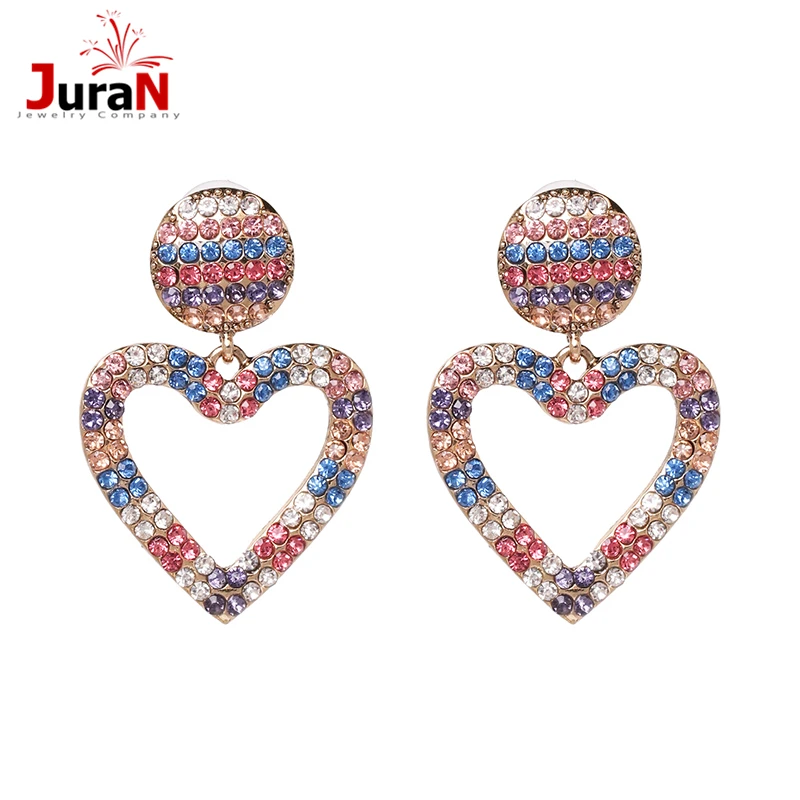 

JURAN trendy heart crystal statement dangle earrings for women vintage rhinestones drop earrings ethnic jewelry