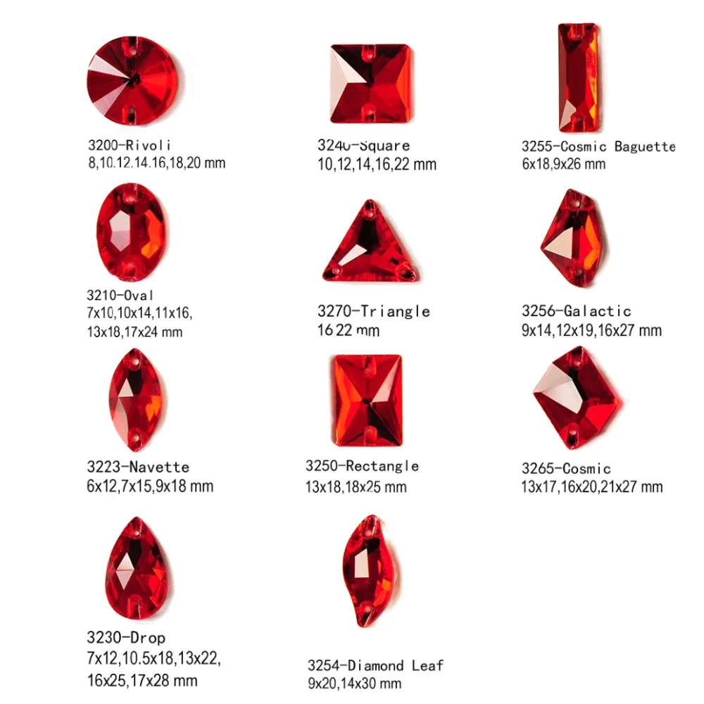 

Square Drop Rivoli Oval Light Siam Red Sew On Rhinestones Flatback Glass Crystals Sewing Strass For Clothes Garments