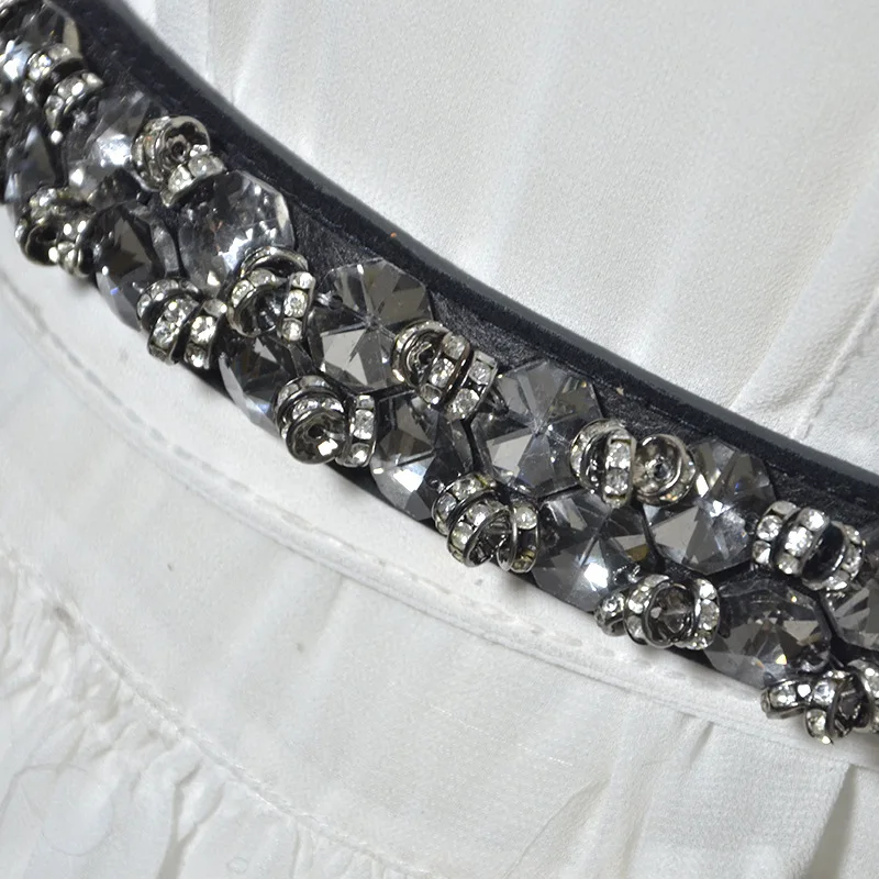 Роскошная брендовая Мода дизайн пояса дамы Стразы инкрустированные Золото Черный Белый Кристалл бисером эластичный пояс Bg-1035