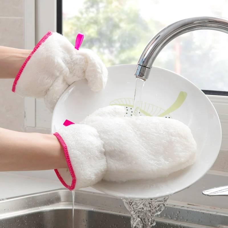 Перчатки для чистки из бамбукового волокна для посуды двойной кухонный двухсторонний водонепроницаемые перчатки для очистки