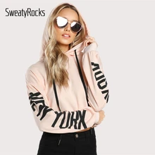 Толстовка с надписью SweatyRocks с заниженным плечом, женская розовая толстовка с длинным рукавом, спортивные пуловеры, толстовка, Повседневная Толстовка