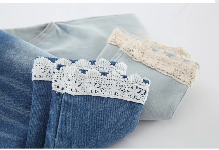 2018 Spring Autumn New 3-12 Years Children Elastic Long Trousers Washed Lace Spliced Skinnny Baby Kids Girls Denim Jeans Pants (18)