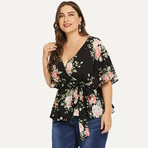 

Women Half Sleeve Blouse Ladies Summer Casual V Neck Loose Top Shirt Plus Size